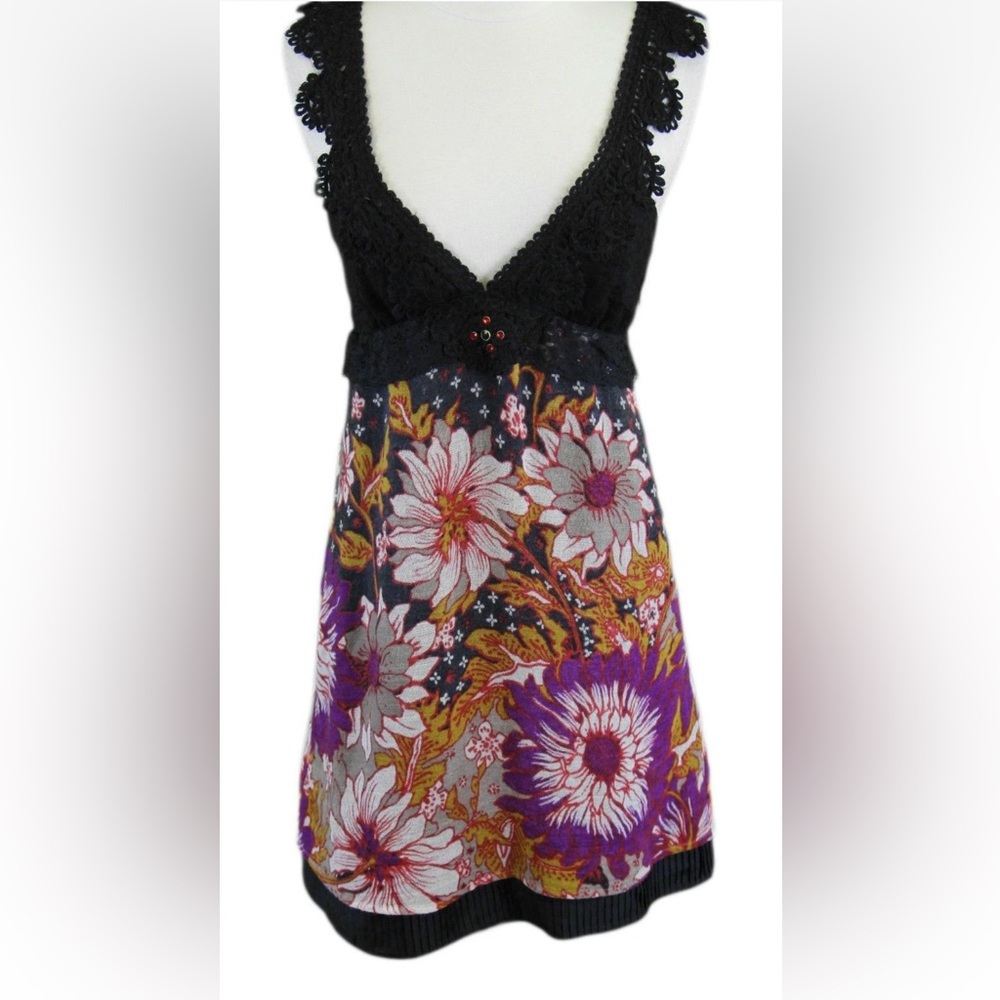 NWT! Free People Floral Black and Multicolor Mini Dress - Picture 2 of 5